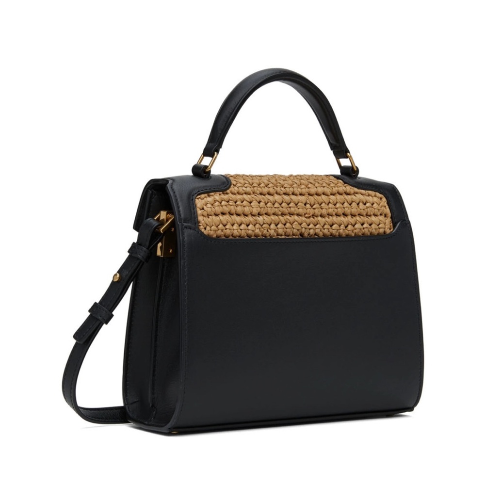 SAINT LAURENT Cassandra Mini raffia and leather top-handle bag - Picture 5 of 14